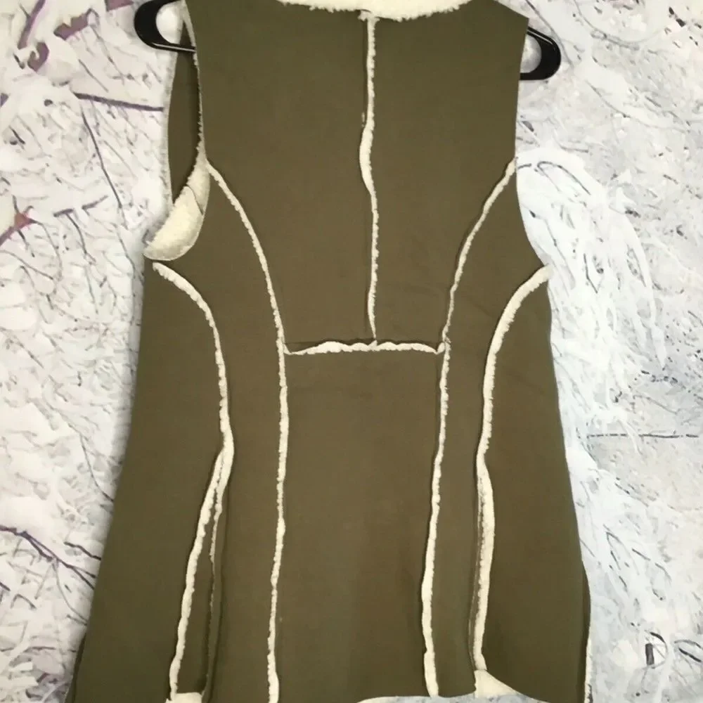 Indigo Soul Women's Draped Sherpa Cozy Suede/Fur Olive Winter‎ Vest Size S
